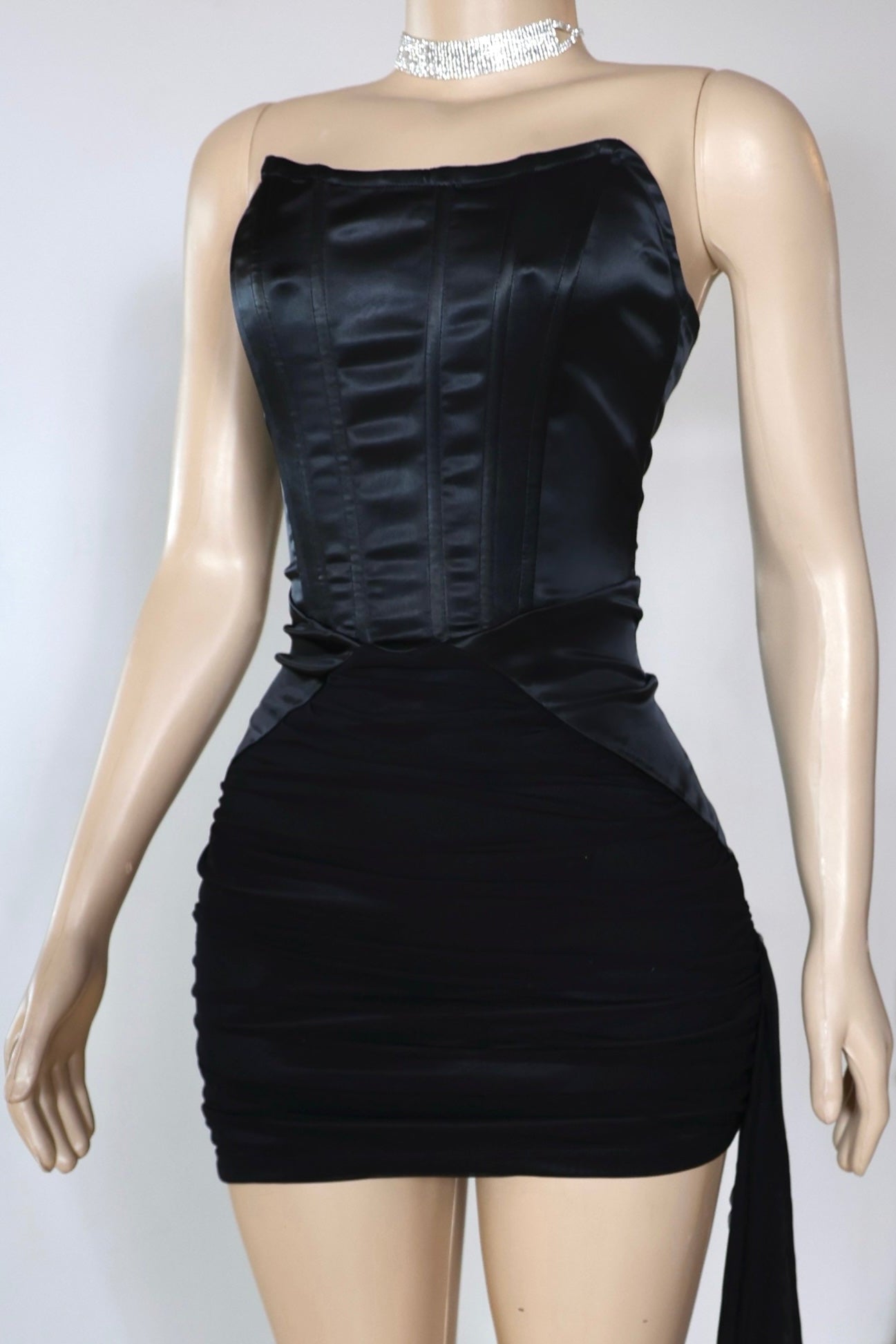Strapless Corset Mini Dress with Side Draping