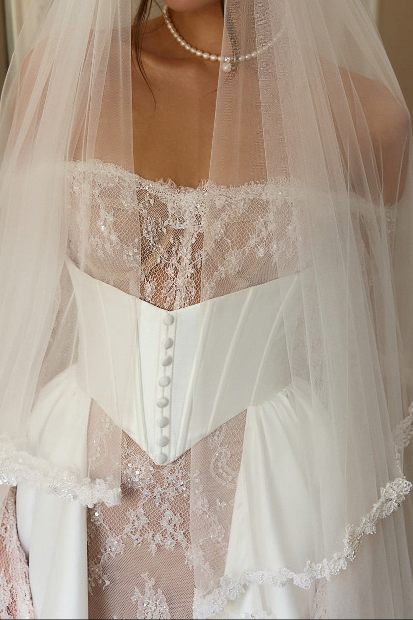 Off-Shoulder Lace Corset Wedding Gown