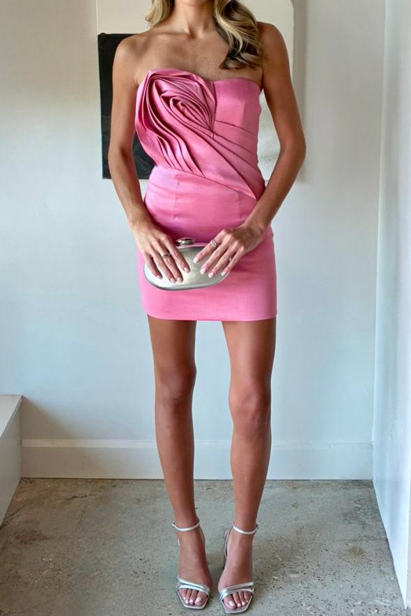 Strapless Sculptural Pleated Mini Dress
