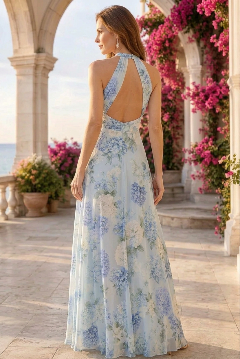 Halter Floral Print Maxi Dress