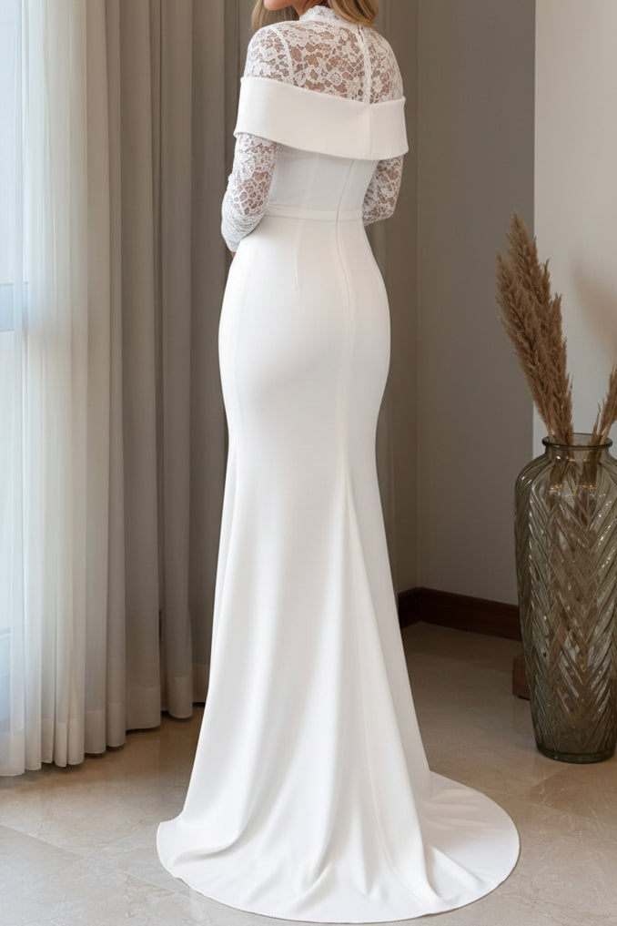 Lace Long Sleeve Mermaid Evening Gown with Slit