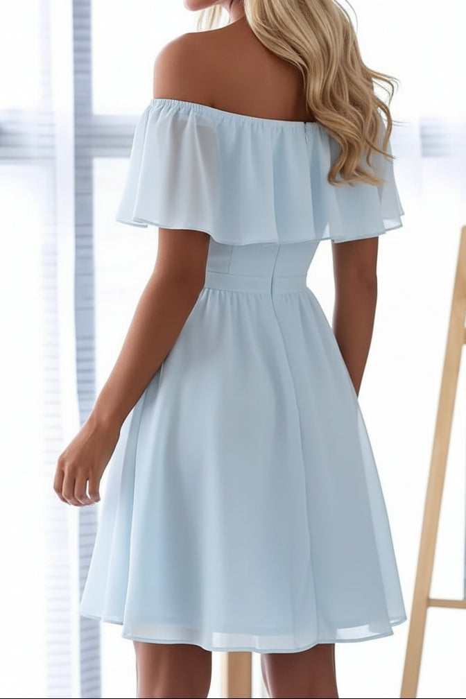 Off the Shoulder Ruffle Fit and Flare Mini Dress