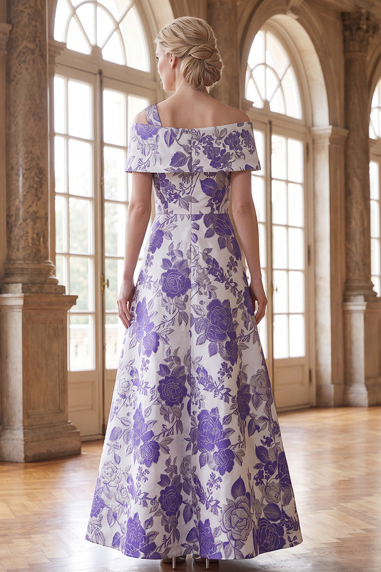 Floral Jacquard A-Line Gown with Bow Neckline