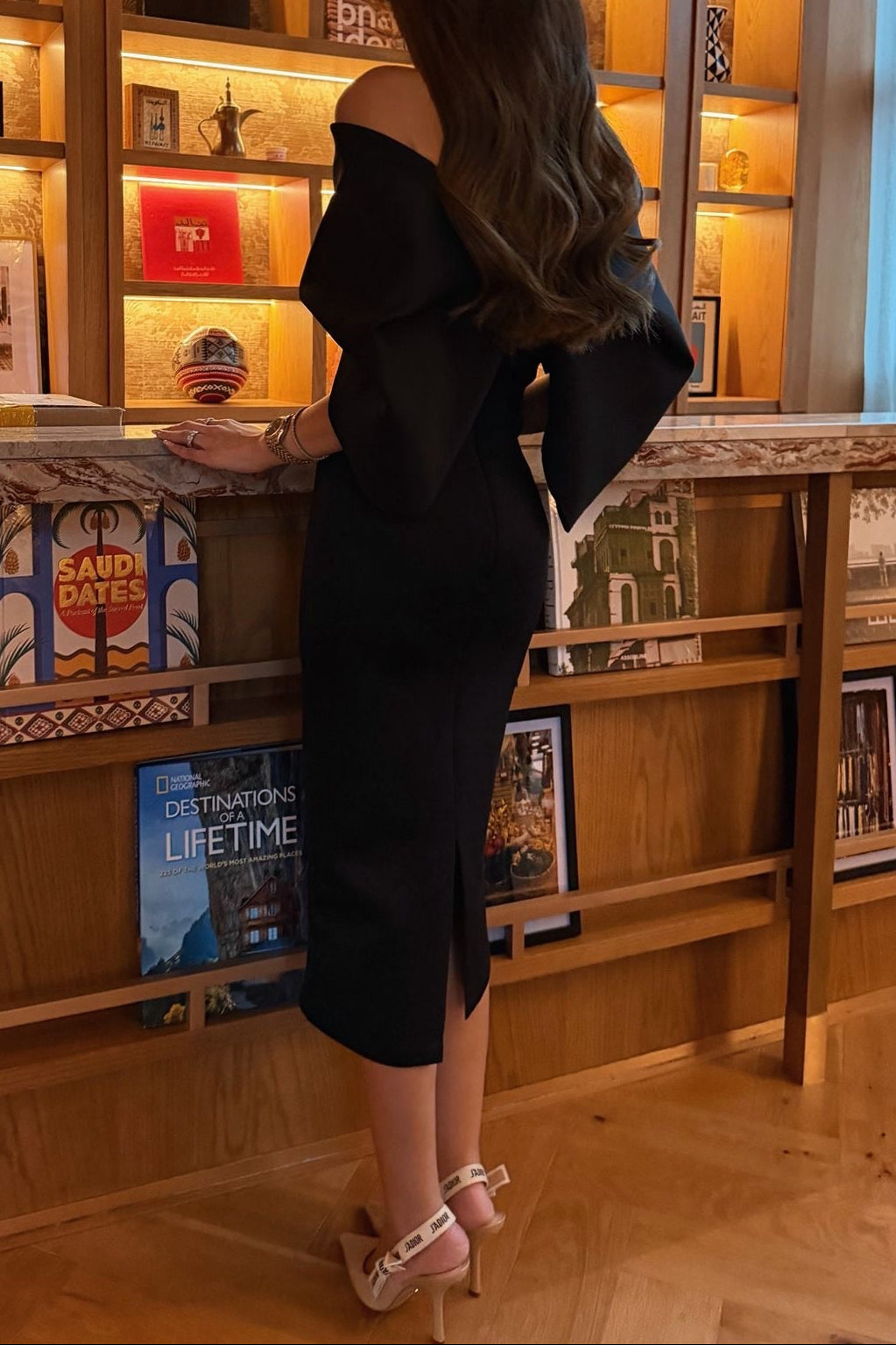 Off-the-Shoulder Cape Sleeve Midi Dress