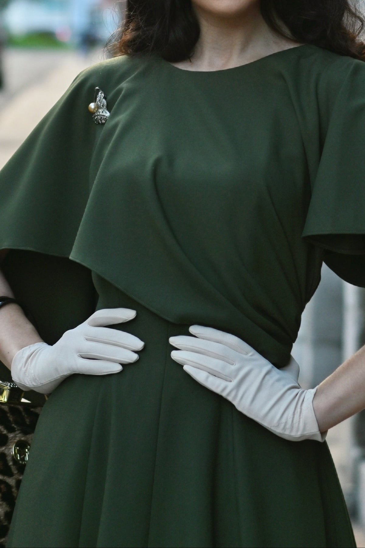 Asymmetric Capelet Midi A-Line Dress