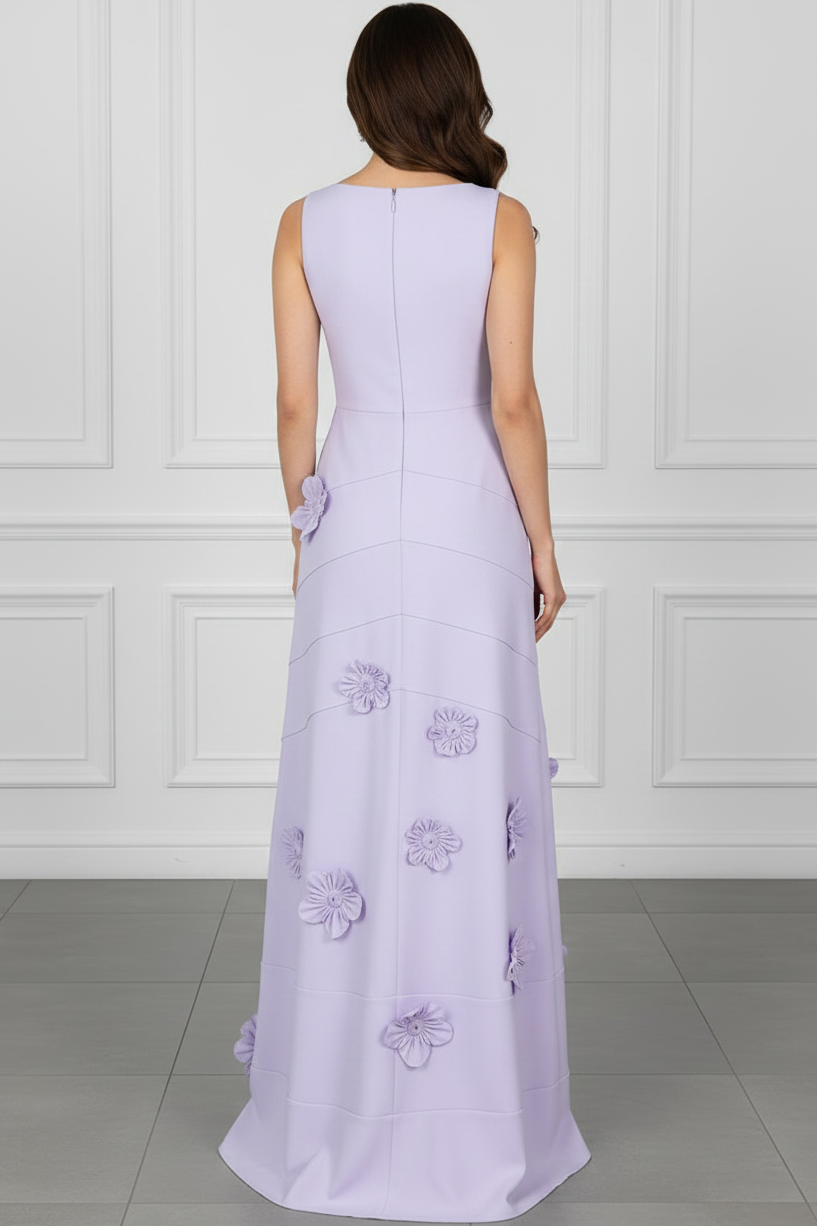 3D Floral Applique Sleeveless A-Line Gown