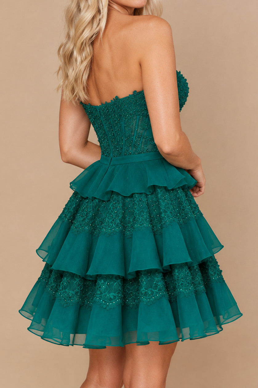 Strapless Beaded Corset Tiered Mini Dress