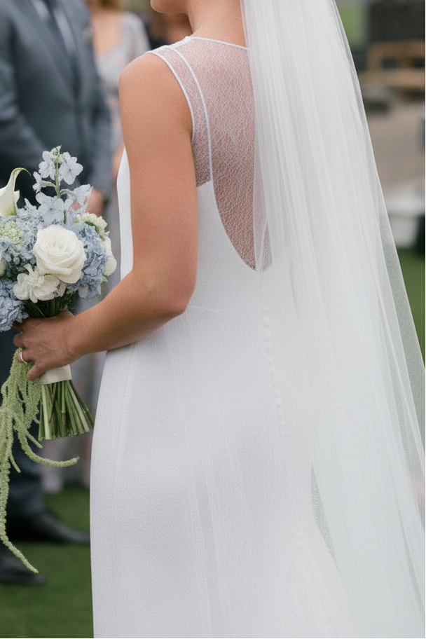 Sleeveless Illusion Bateau Sheath Wedding Dress