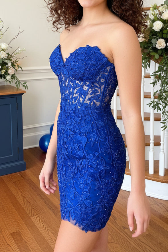 Strapless Sweetheart Lace Corset Mini Dress