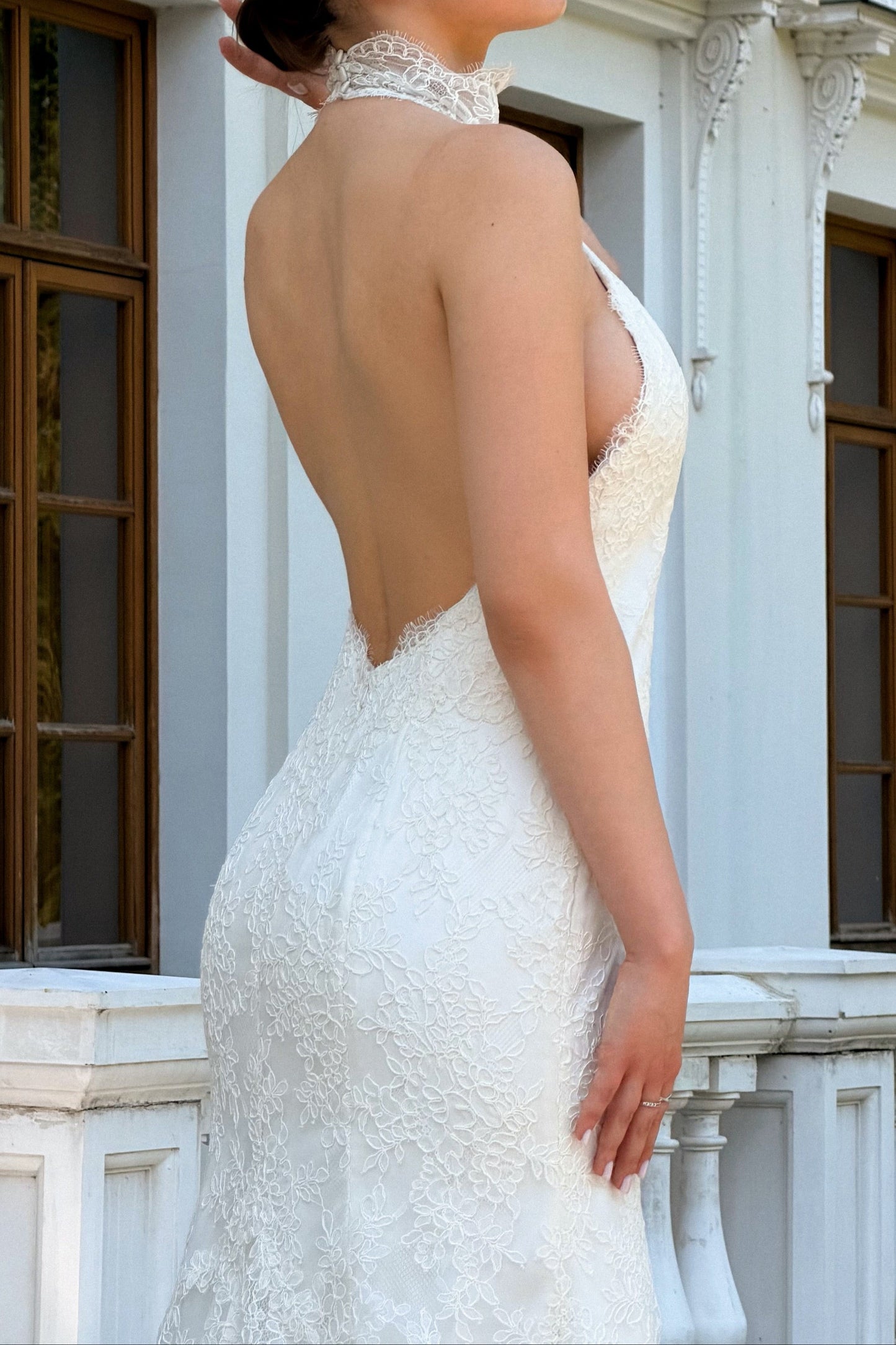 Halter High Neck Lace Backless Mermaid Wedding Dress