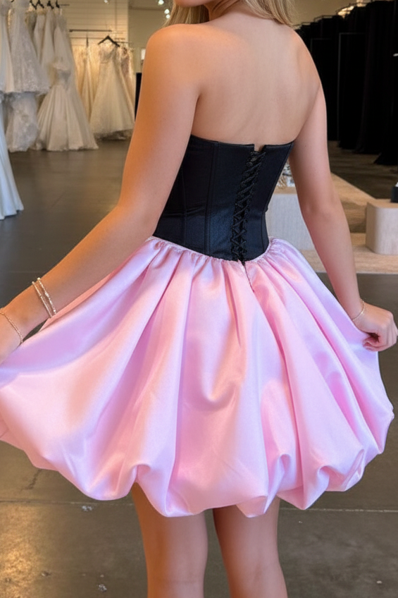 Strapless Corset Mini Dress with Rosette Bubble Skirt