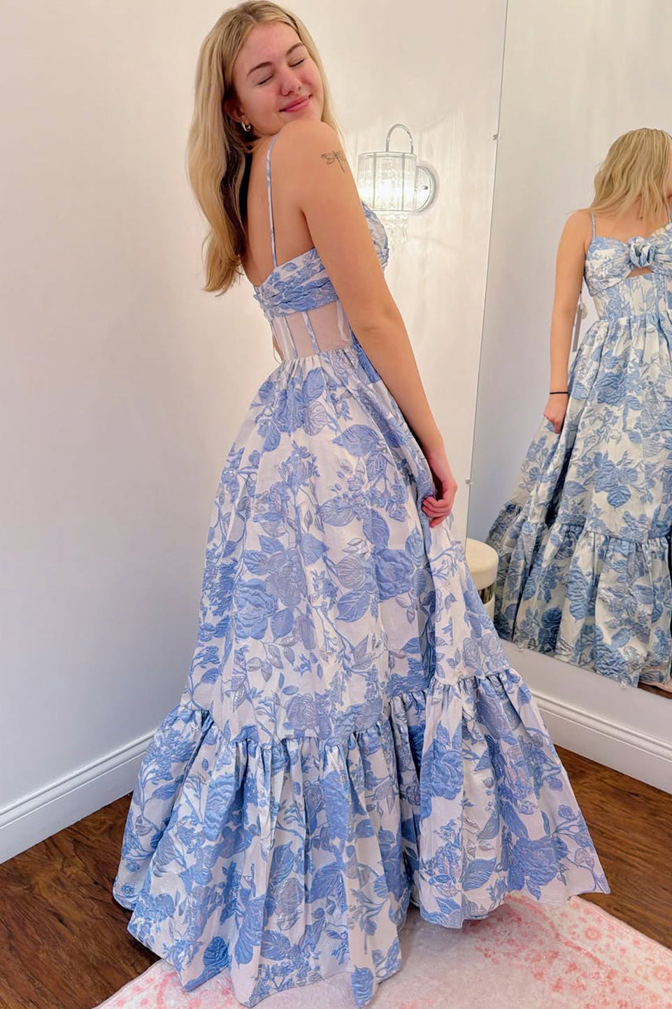 Sweetheart Spaghetti Straps Sleeveless Jacquard Satin Pleated A-Line Prom Dress