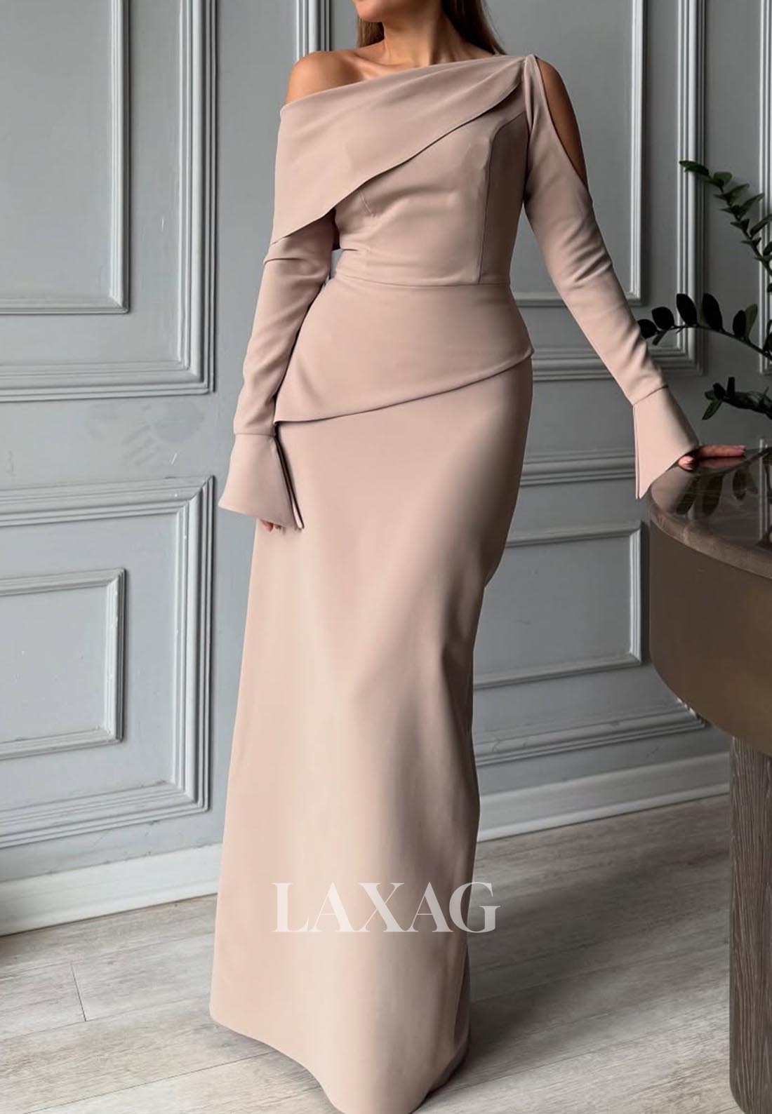 Off-Shoulder Asymmetrical-Neck Mermaid Evening Dress Long-Sleeves Floor-Length Formal Gowns Off-Shoulder Asymmetrical-Neck Mermaid Evening Dress Long-Sleeves Floor-Length Formal Gowns