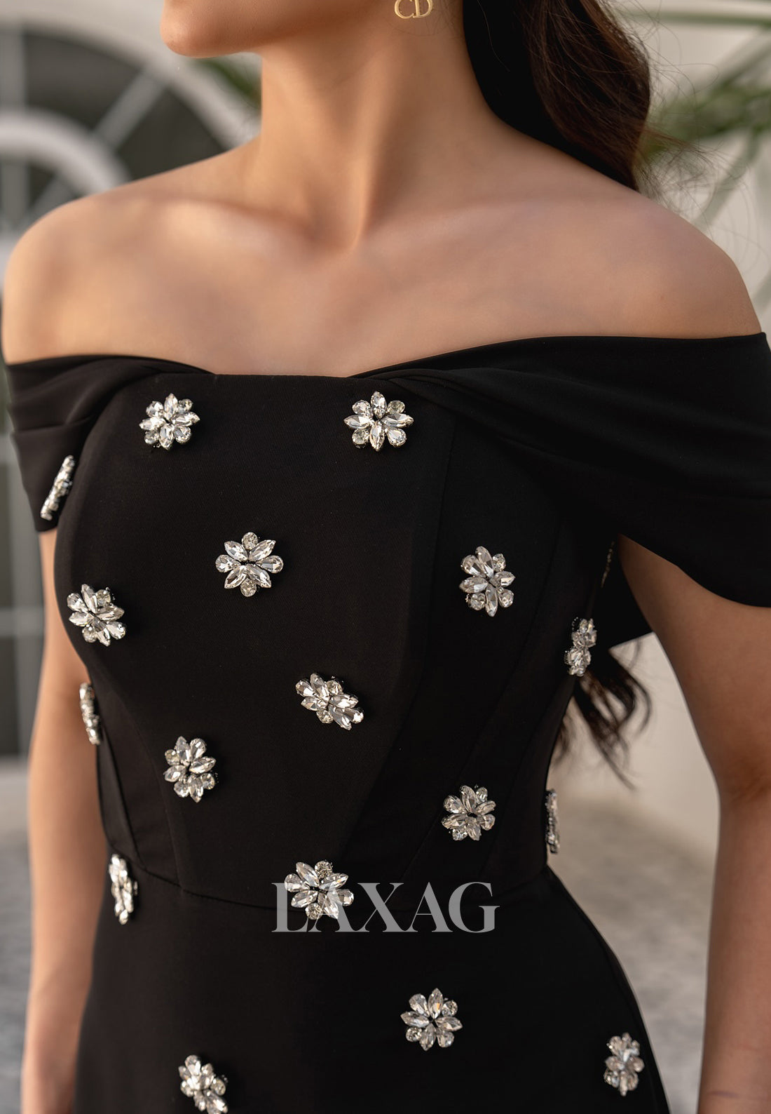 Tube Top Off-Shoulder Sleeveless Pleated Beaded Floor-Length Satin Mermaid Evening Dress