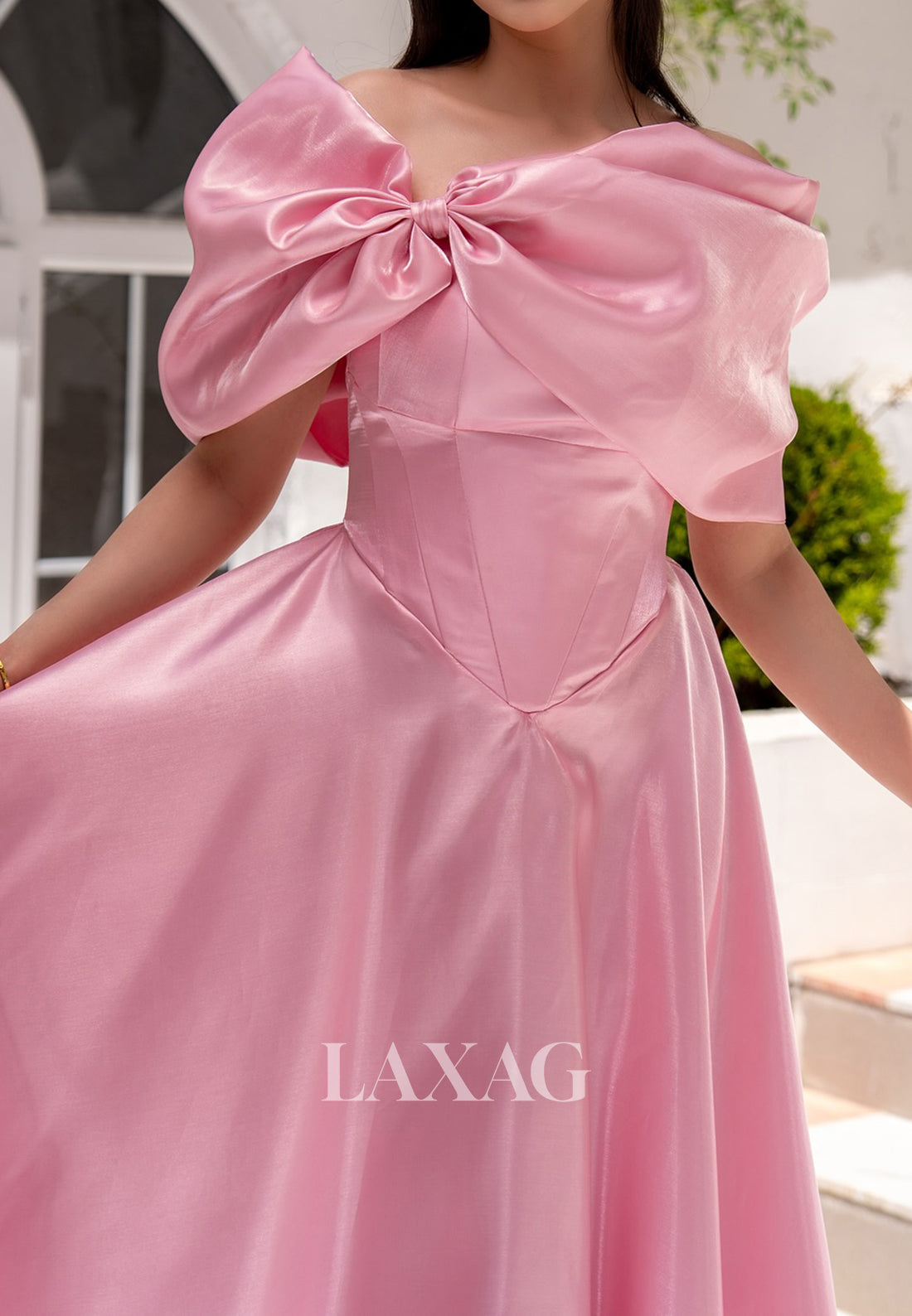 Bows Tube Top Floor-Length Formal Gowns Sleeveless Satin Fitted Evening Dress