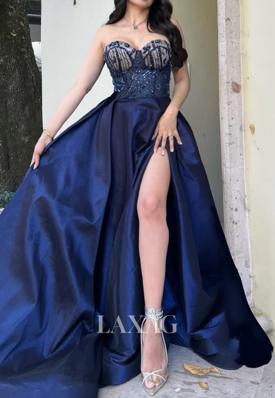 A-Line Sweetheart Off-Shoulder Sleeveless Prom Dress Beaded Lace Appli Laxag A-Line Sweetheart Off-Shoulder Sleeveless Prom Dress Beaded Lace Appli Laxag