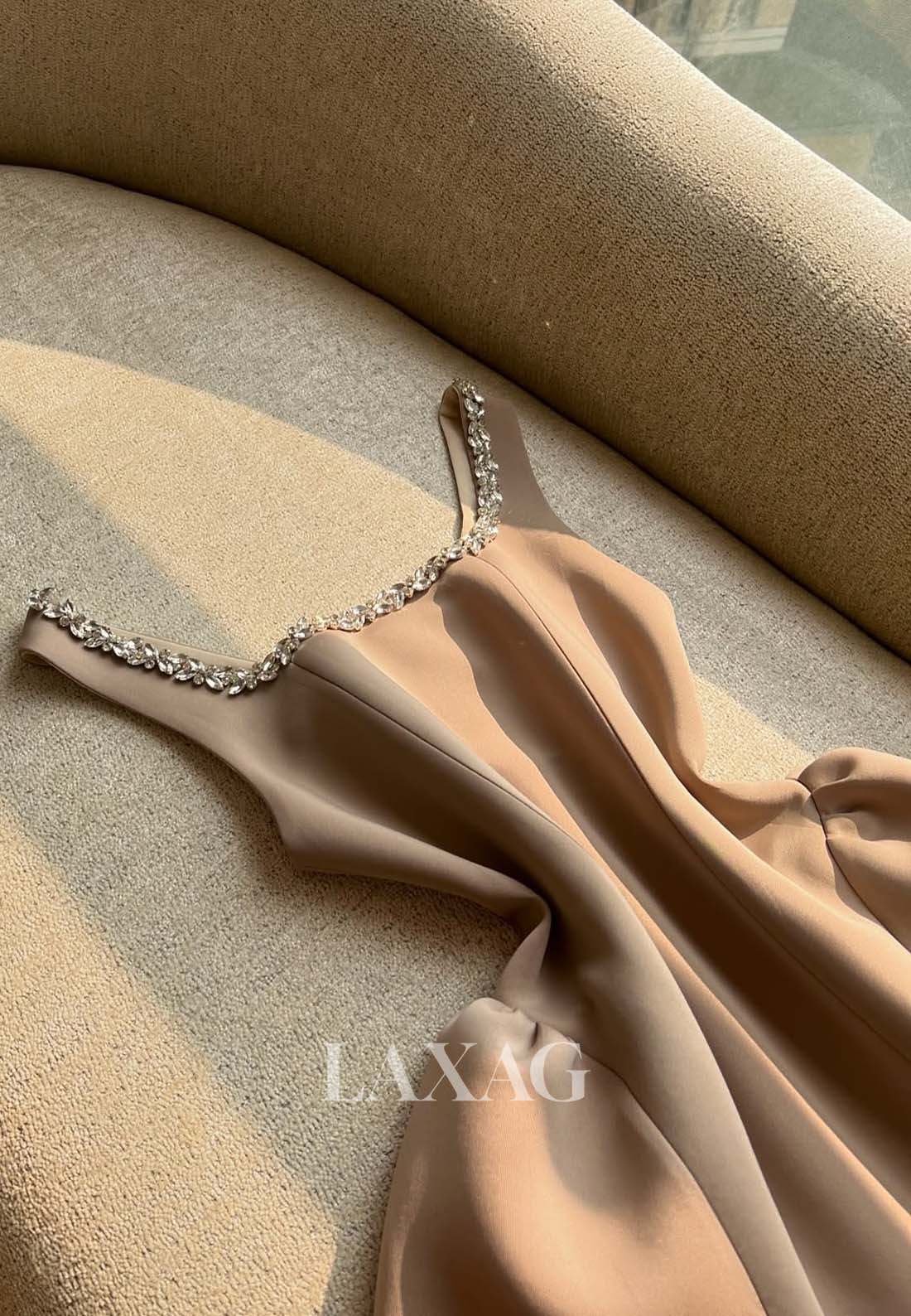 Straps Rhinestone Satin Party Gowns Scoop-Neck Sleeveless Pleated A-Line Homecoming Dress