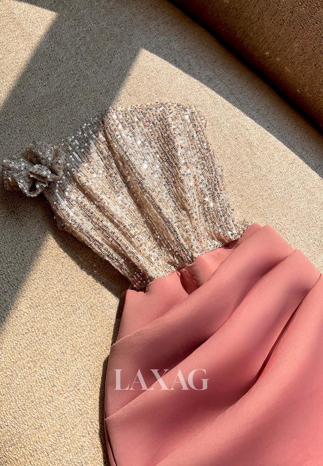 Sleeveless Sequined Mermaid Homecoming Dress Off-Shoulder Pleated Satin Party Gowns