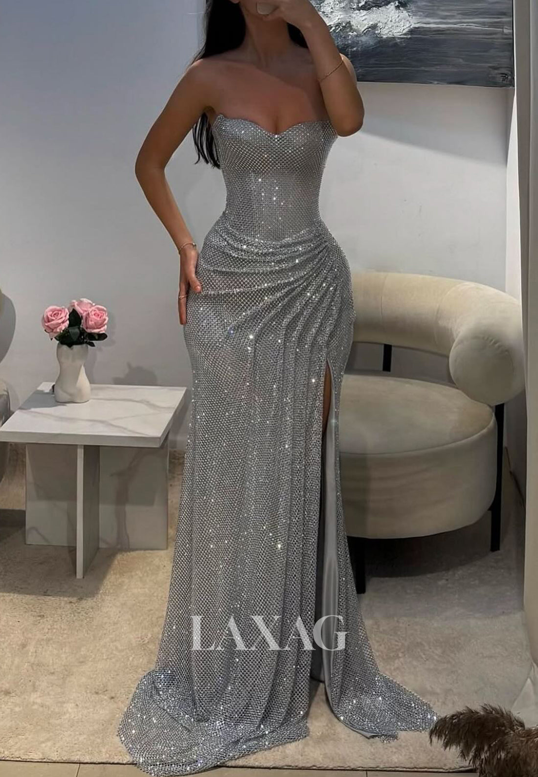 Sweetheart Sleeveless Mermaid Prom Dress Sequined Pleated Glitter-Knit Laxag Sweetheart Sleeveless Mermaid Prom Dress Sequined Pleated Glitter-Knit Laxag
