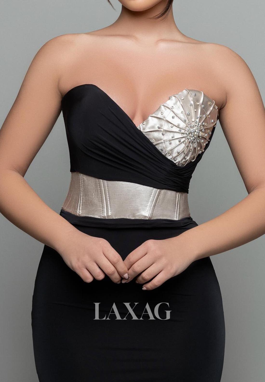 Sweetheart Beaded Pleated Sweep Train Two Tone Mermaid Evening Dress with Coat