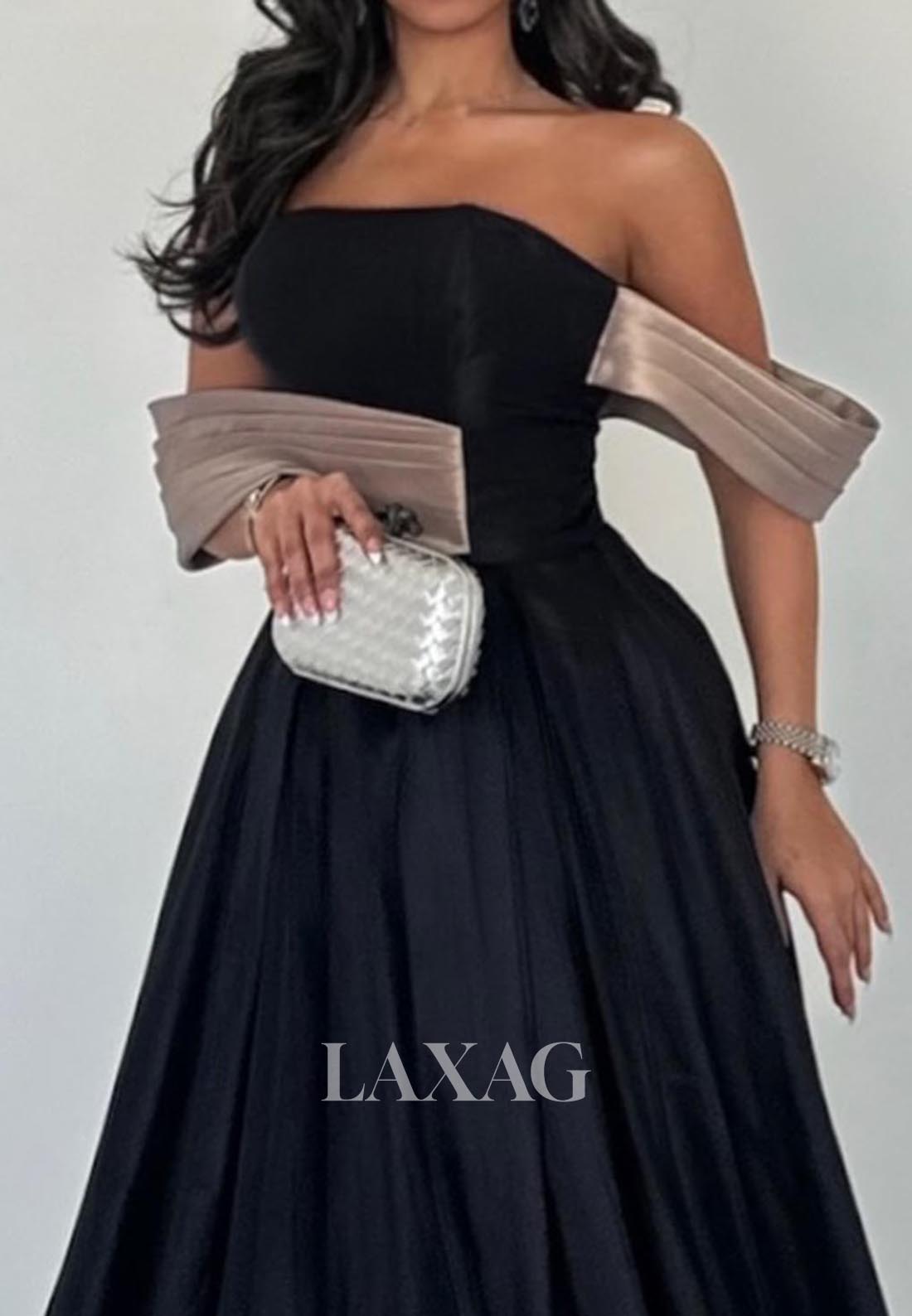 A-Line Tube Top Sleeveless Off-Shoulder Evening Dress Pleated Satin Sweep Train Formal Gowns