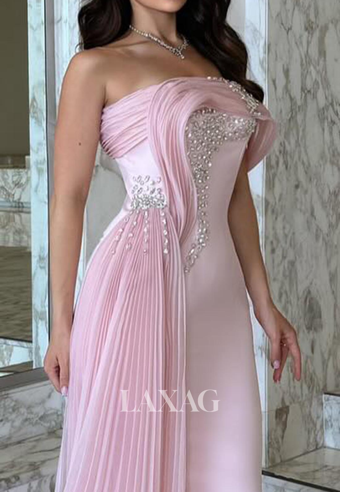 Tube Top Off-Shoulder Sleeveless Mermaid Evening Dress Beaded Pleated Formal Gowns