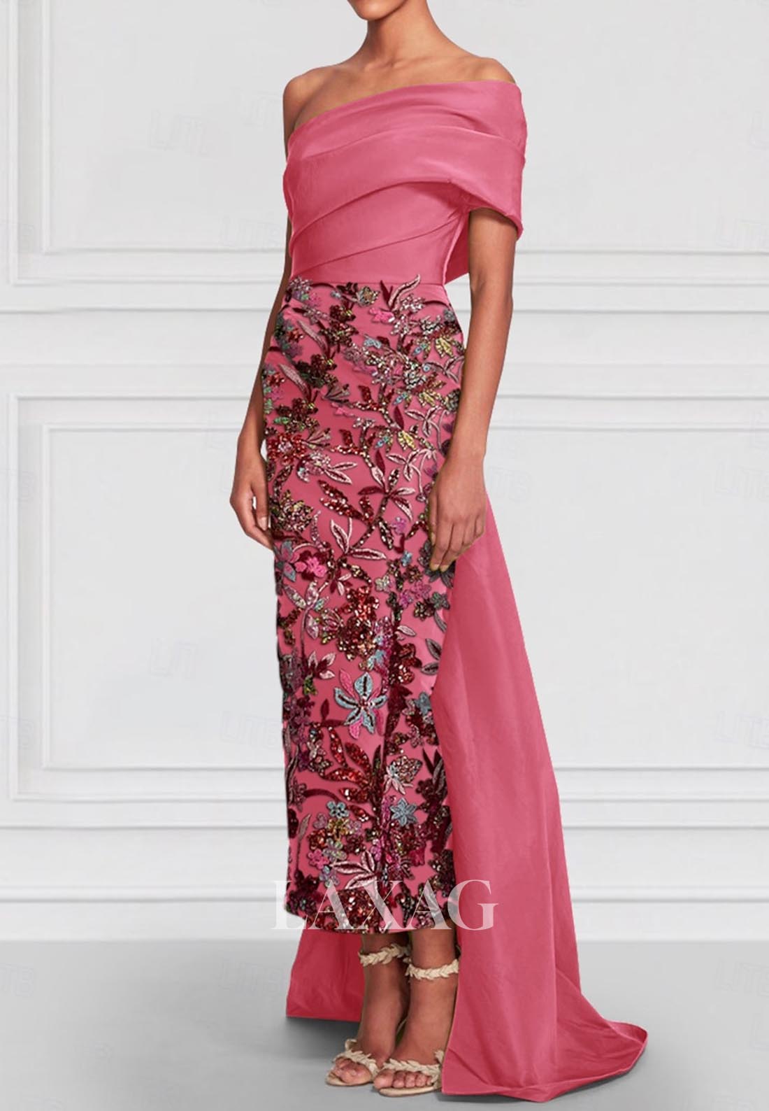 Asymmetrical-Neck Ankle-Length Mermaid Evening Gowns Floral Embroidere Laxag Asymmetrical-Neck Ankle-Length Mermaid Evening Gowns Floral Embroidere Laxag