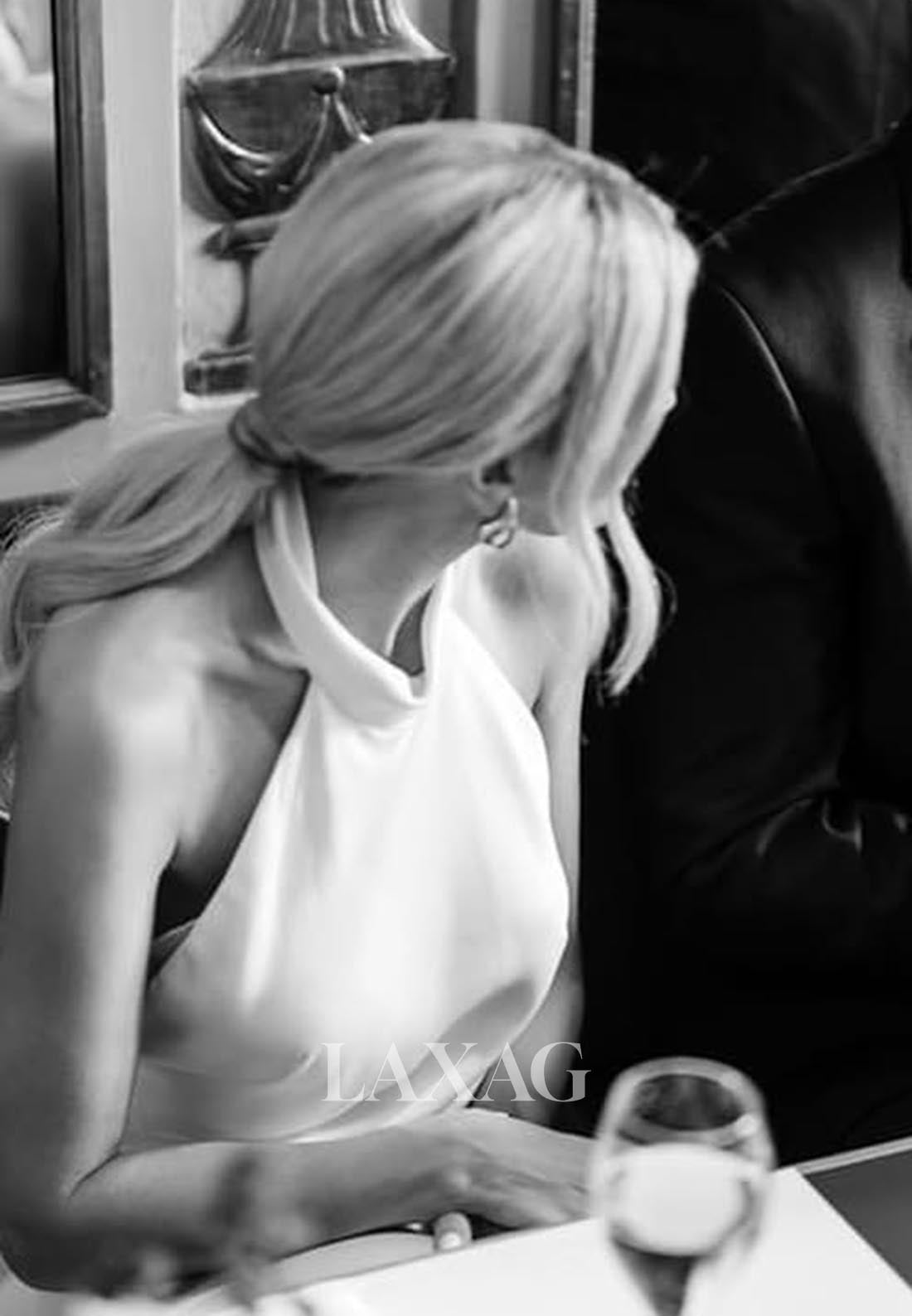 Halter-Neck Off-Shoulder Blackless Bride Gowns Sleeveless Sweep Train Satin Mermaid Wedding Dress