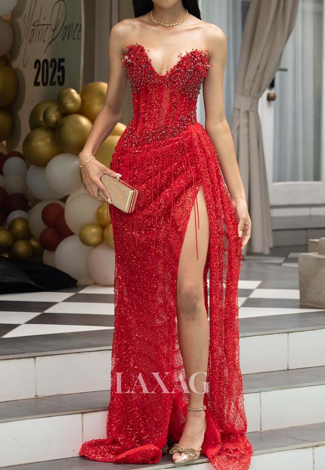 V-Neck Off-Shoulder Sleeveless Mermaid Prom Dress Fully Beaded Pleated Laxag V-Neck Off-Shoulder Sleeveless Mermaid Prom Dress Fully Beaded Pleated Laxag