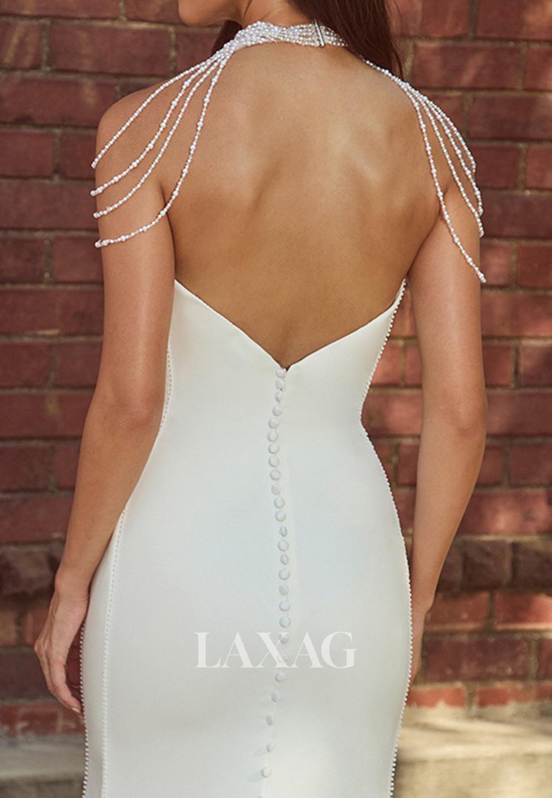 Scoop-Neck Off-Shoulder Satin Wedding Dress Sleeveless Beaded Sweep Train Bride Gowns