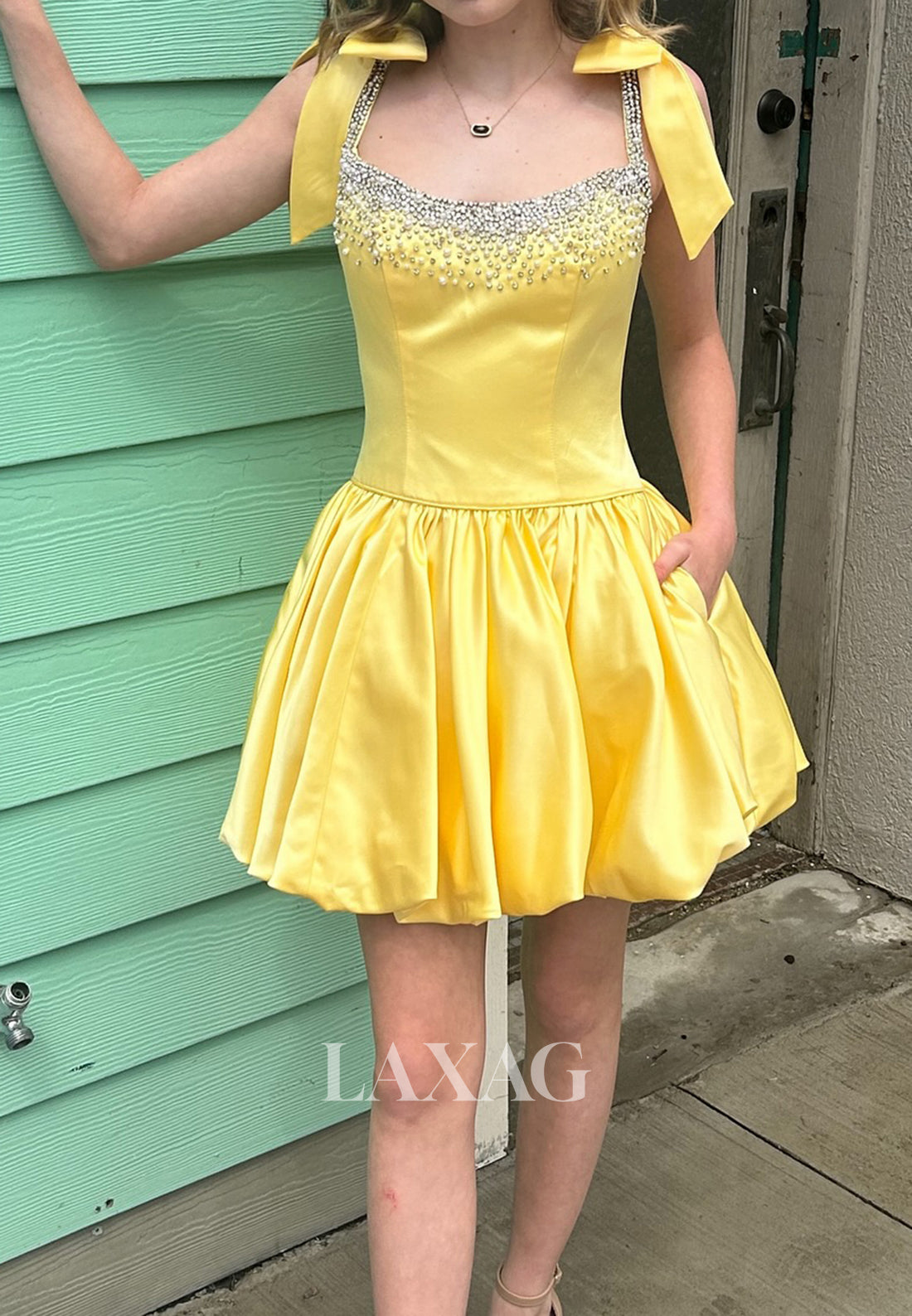 Beaded Scoop-Neck Off-Shoulder Sleeveless Pleated Satin A-Line Party Homecoming Dress