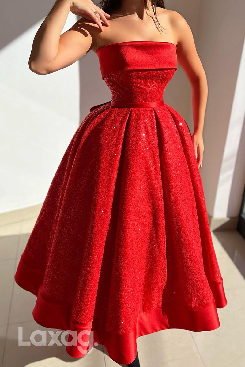 15752 - A Line Strapless Red Vintage Formal Party Dress