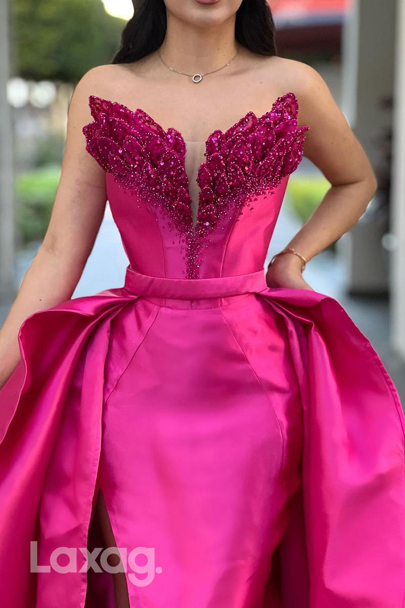 21971 - Sexy V neck Beads Detachable Skirt Mermaid Long Prom Party Dress with Slit