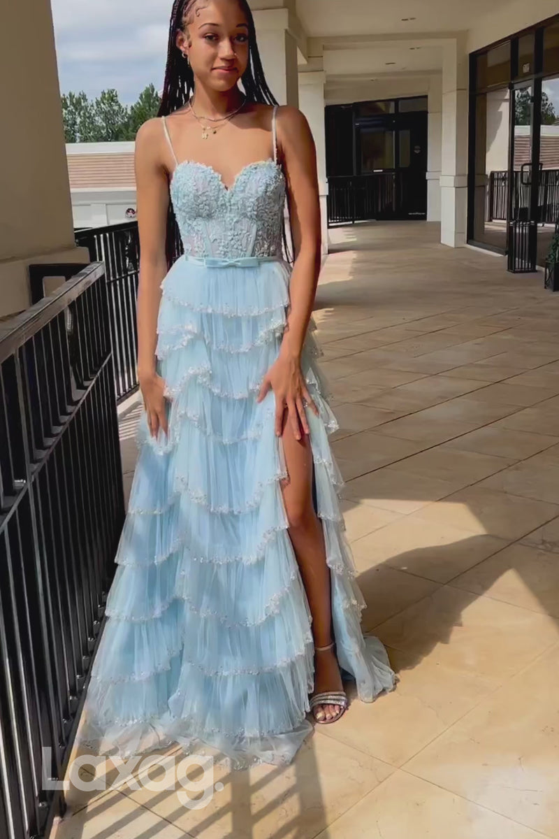 22011 - Spaghetti Straps Sweetheart Lace Appliques Semi Formal Prom Dress