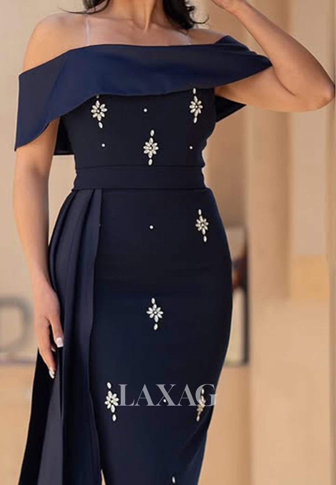 Tube Top Spaghetti Straps Sleeveless Formal Gowns Beaded Pleated Sweep Train Satin Mermaid Prom Dress