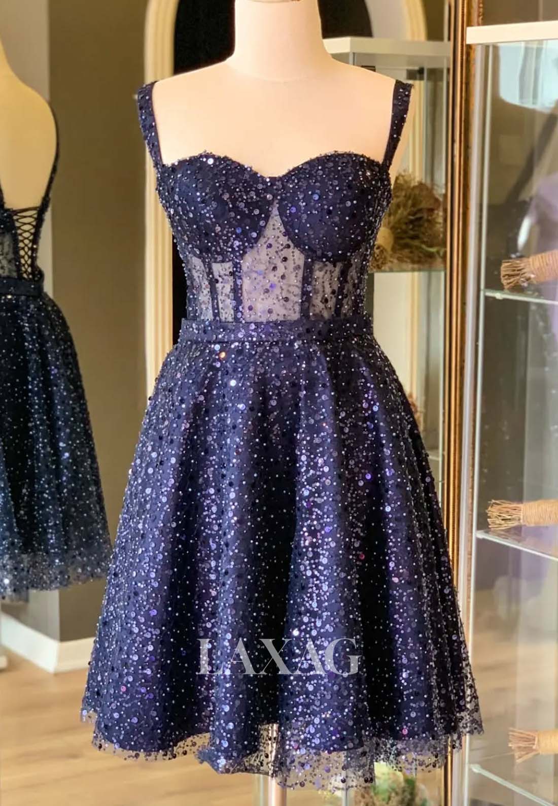 Off-Shoulder Sweetheart Sleeveless Fully Sequined Pleated Short A-Line Party Homecoming Dress