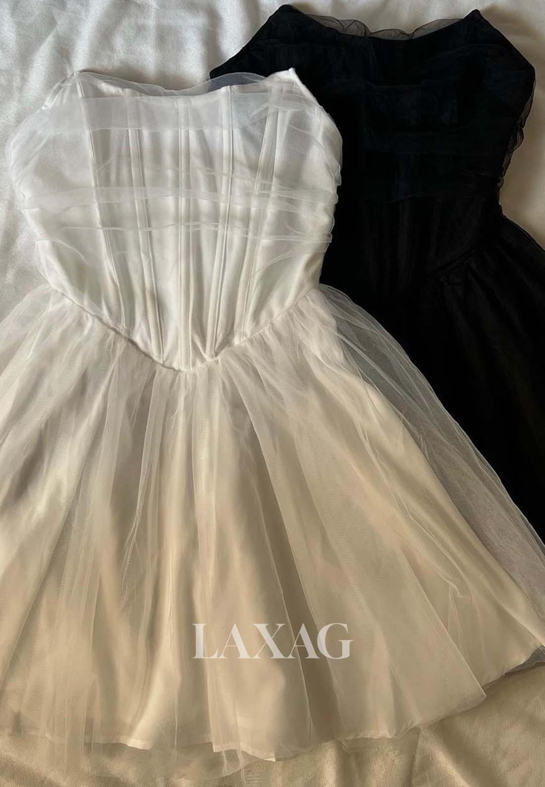 Scoop-Neck Off-Shoulder Sleeveless Pleated Tulle Short A-Line Party Homecoming Dress