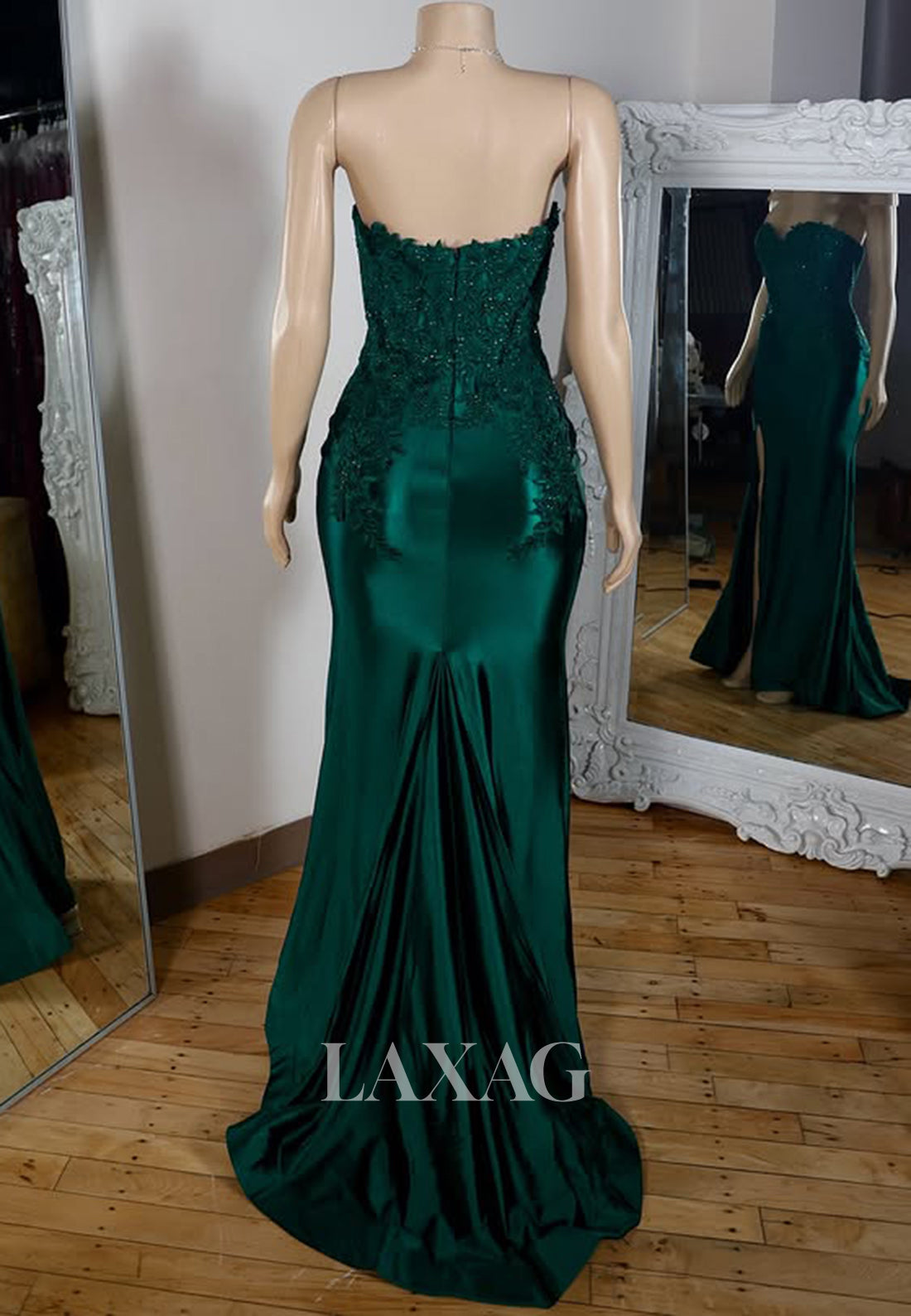 Off-Shoulder Sweetheart Sleeveless Mermaid Prom Dress Beaded Lace Applique Party Gowns with Slit