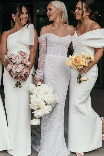 Sweetheart Long-Sleeves Fully Sequined Beaded Tulle Mermaid Wedding Dress