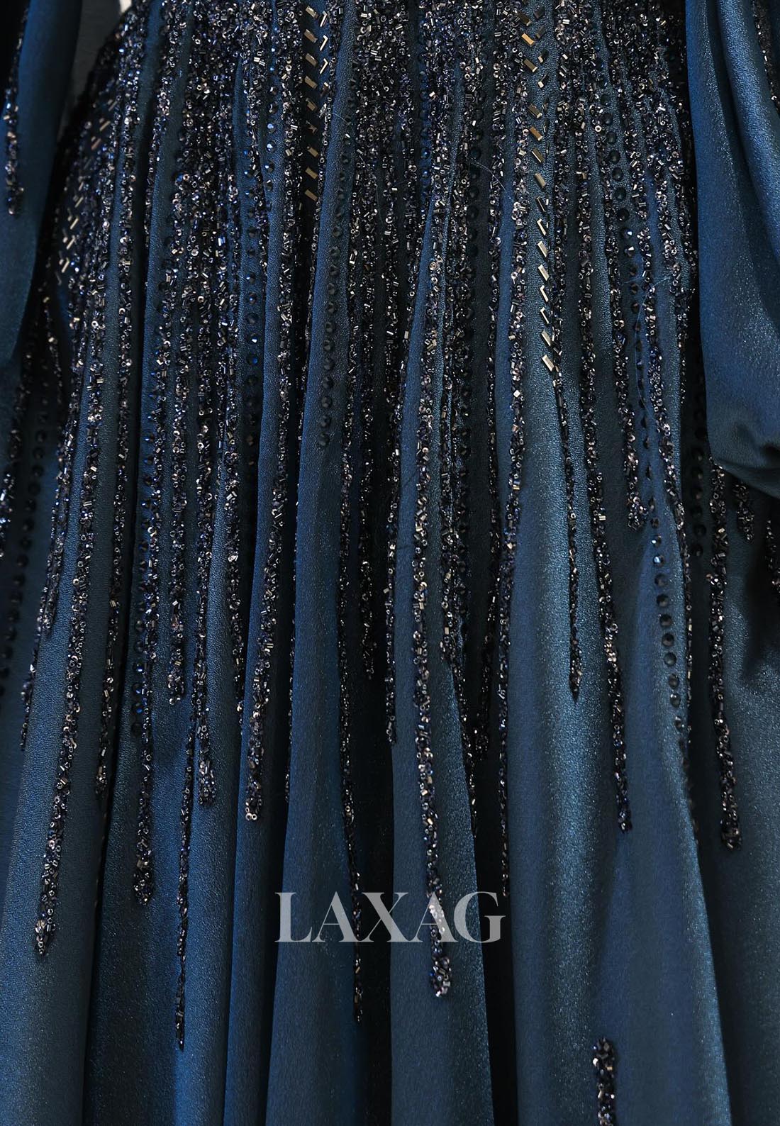 High-Neck Long-Sleeves A-Line Mother of the Bride Dress Beaded Pleated Chiffon Cocktail Gowns