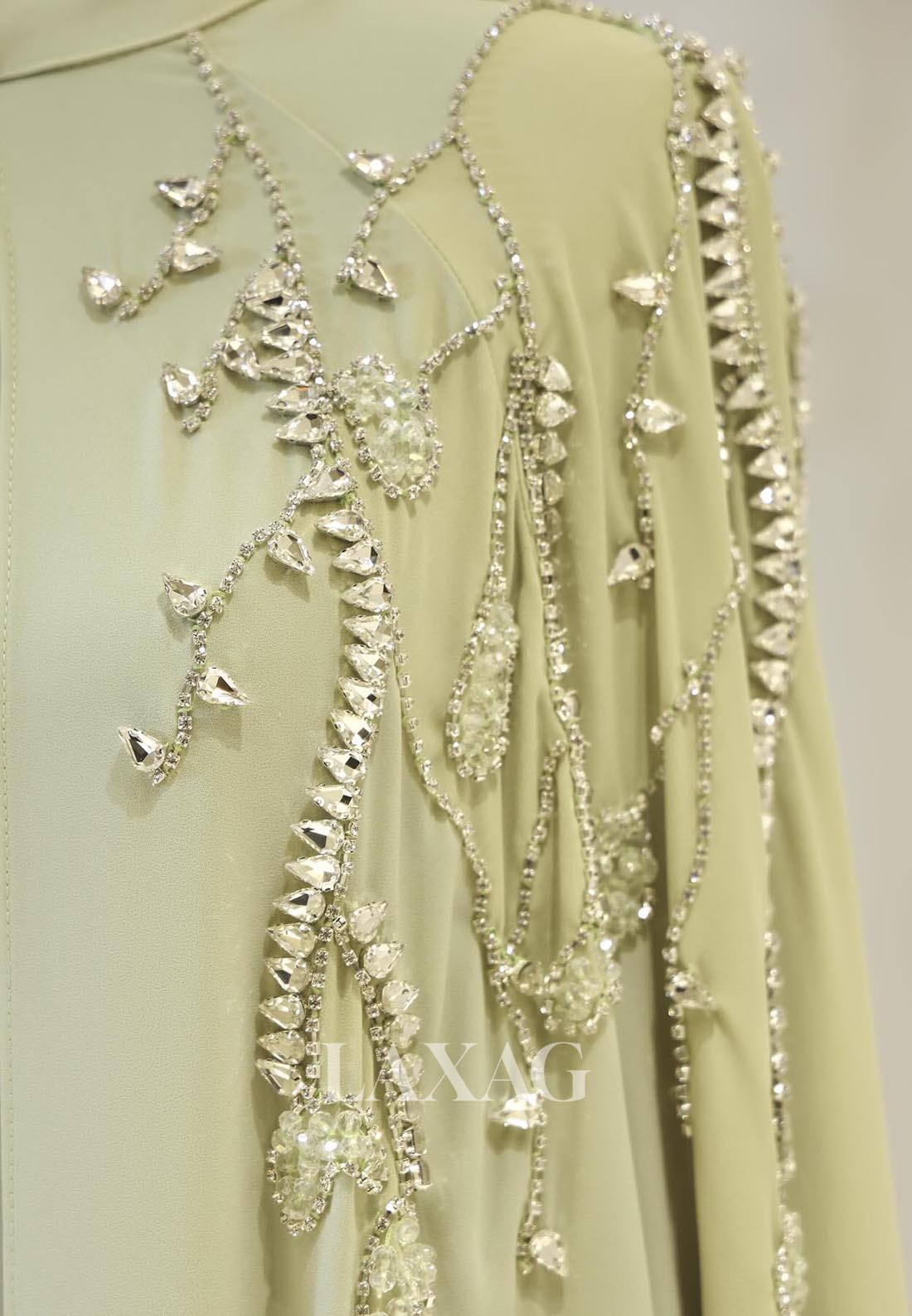 Scoop-Neck Floor-Length Cocktail Gowns Chiffon Fitted Mother of the Bride Dress with Beaded Overlay