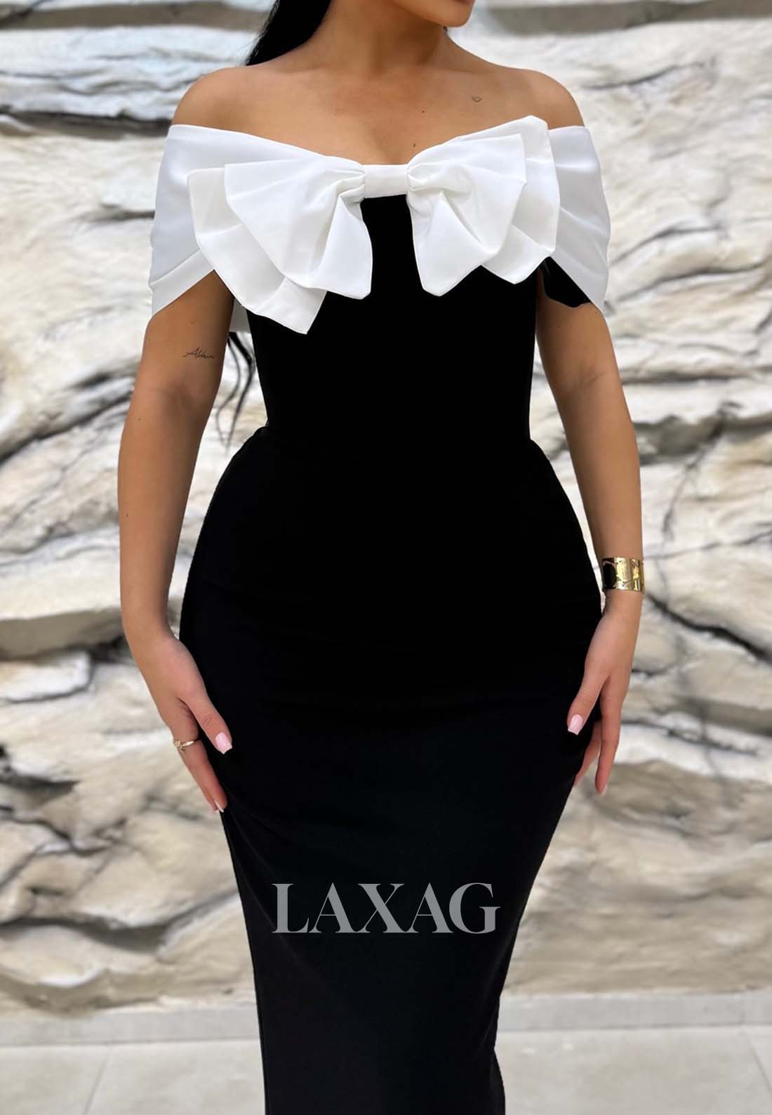 Off-Shoulder Sleeveless Bow Tube Top Pleated Floor-Length Mermaid Formal Evening Dress