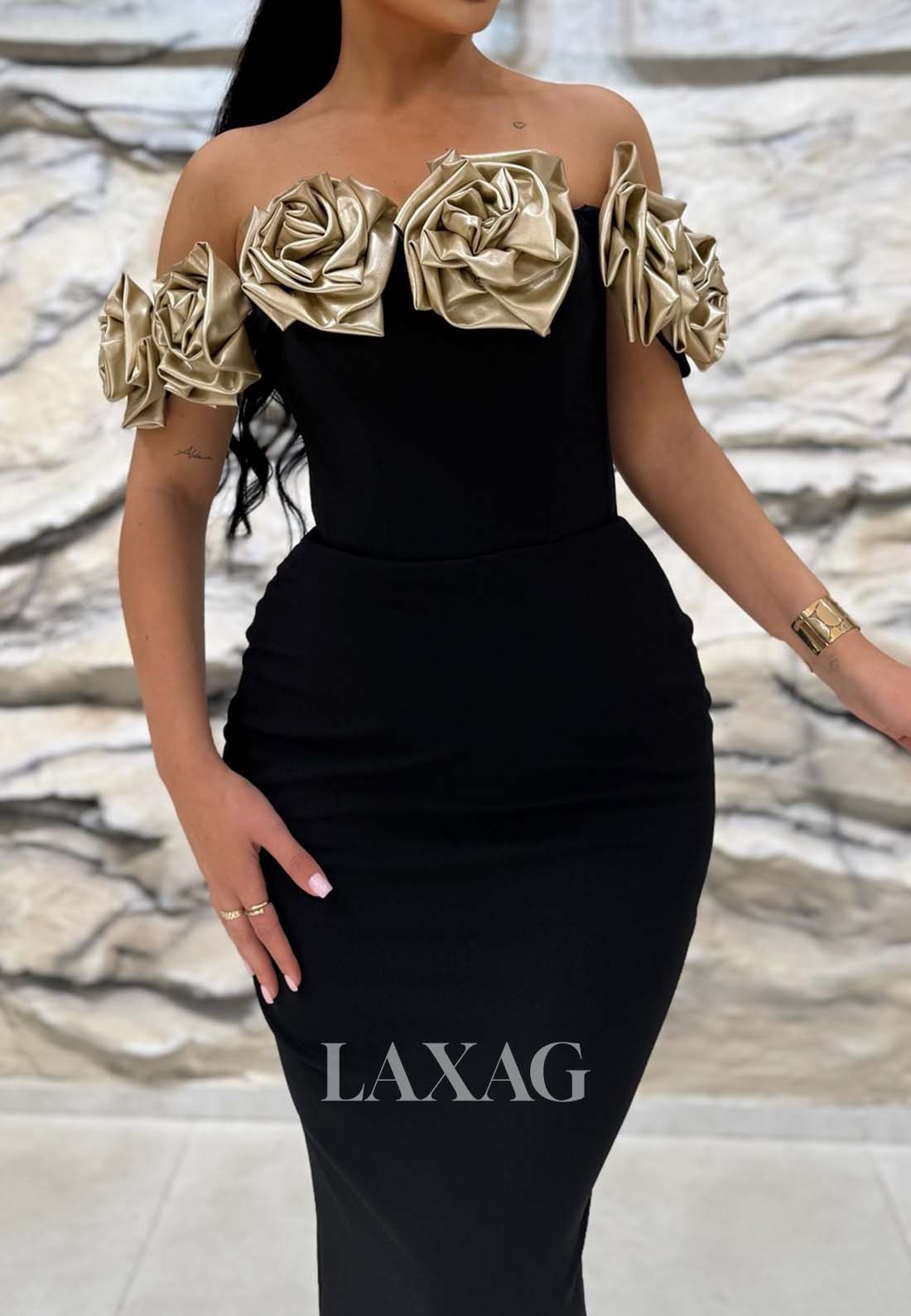 Tube Top Off-Shoulder Sleeveless Mermaid Evening Dress Floral Embellished Floor-Length Formal Gowns