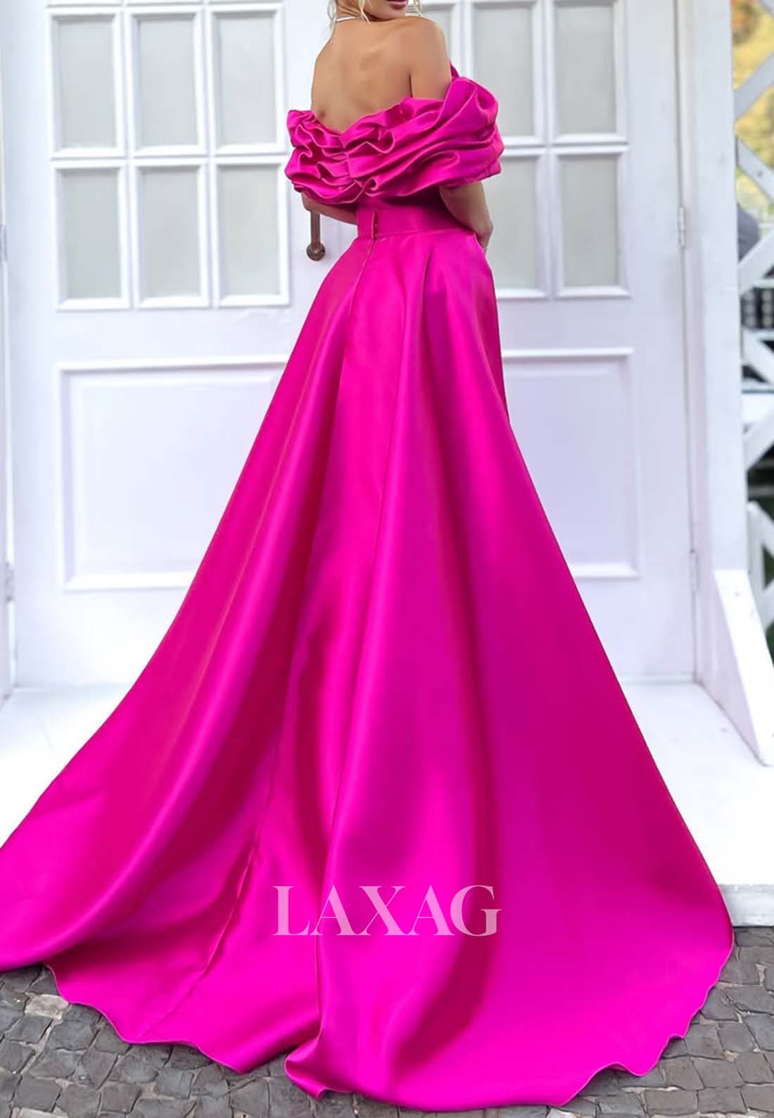 فساتين سهرة حورية البحر بدون أكمام مع توب مكشكشة وفساتين رسمية من الساتان المطوي مع ذيل