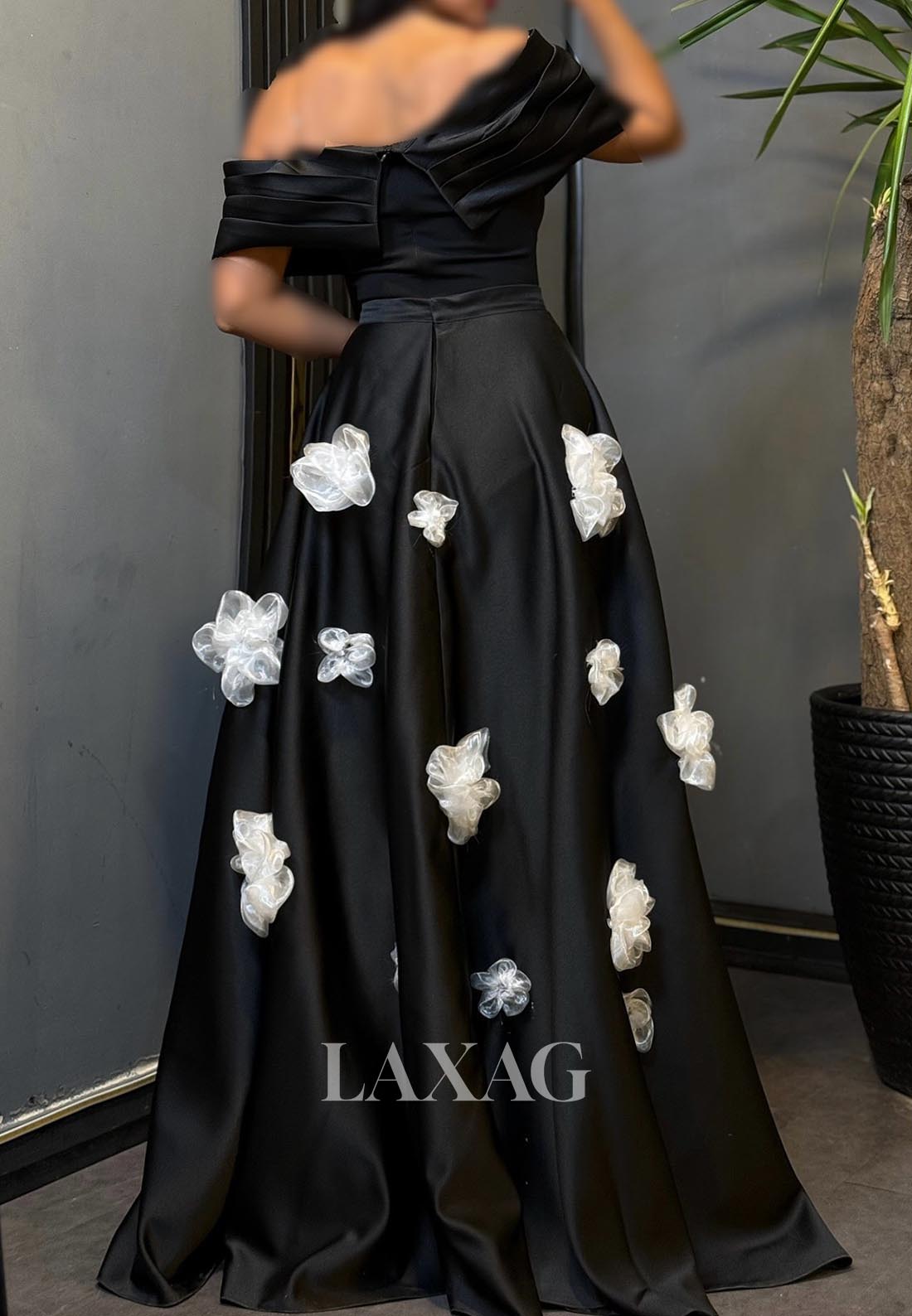 Off-Shoulder Tube Top Sleeveless Mermaid Evening Dress Floral Embellished Satin Formal Gowns