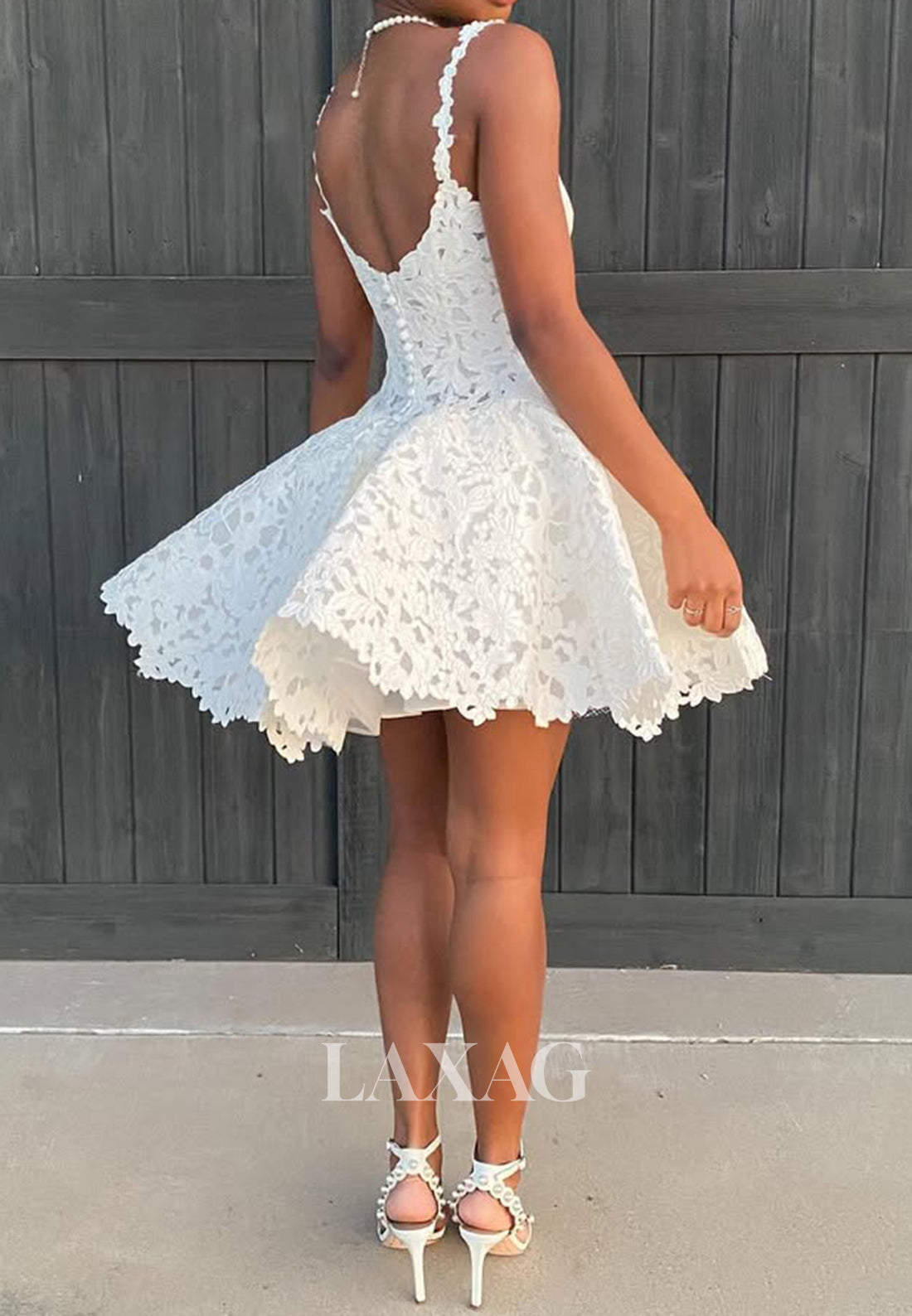 Sweetheart Spaghetti Straps Sleeveless Allover Lace A-Line Party Homecoming Dress