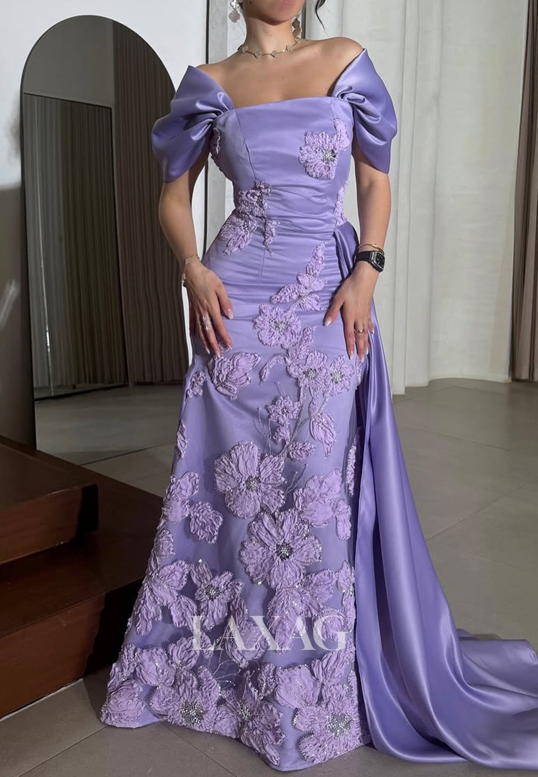 Cap-Sleeves Tube Top Beaded Pleated Mermaid Evening Dress Floral Embellished Formal Gowns Cap-Sleeves Tube Top Beaded Pleated Mermaid Evening Dress Floral Embellished Formal Gowns