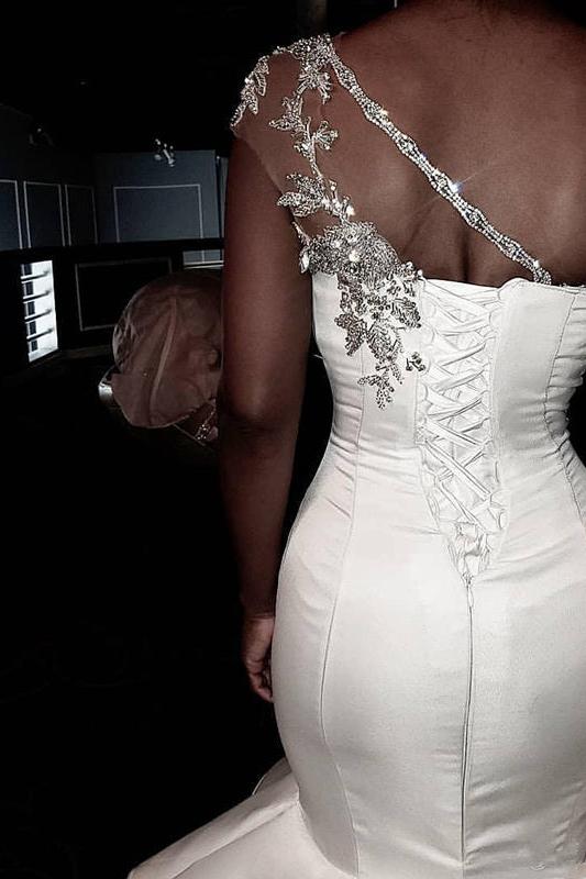 Sweetheart One-Strap Beaded Sequined Satin&Tulle Trumpet Mermaid Wedding Dress