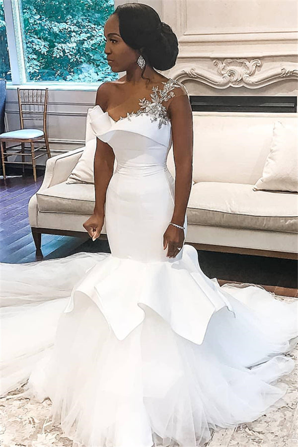 one shoulder trumpet wedding dress Aire