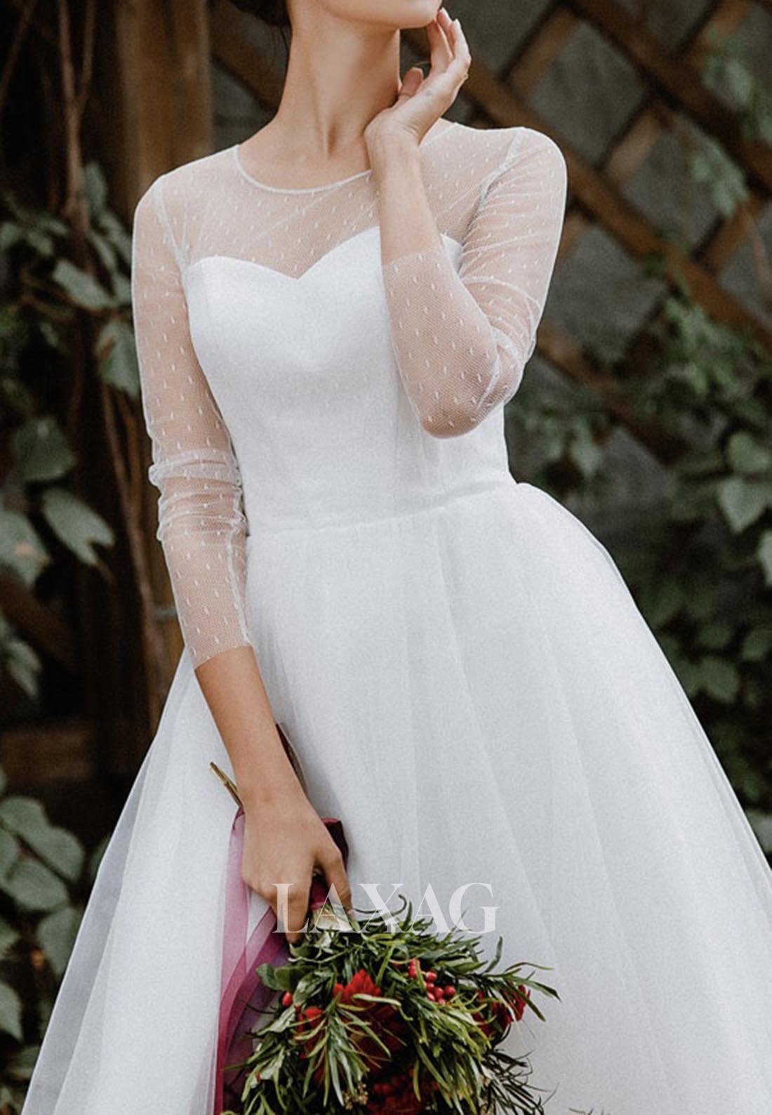 Sweetheart Tea-Length A-Line Wedding Dress Simple Long-Sleeves Tulle B Laxag Sweetheart Tea-Length A-Line Wedding Dress Simple Long-Sleeves Tulle B Laxag